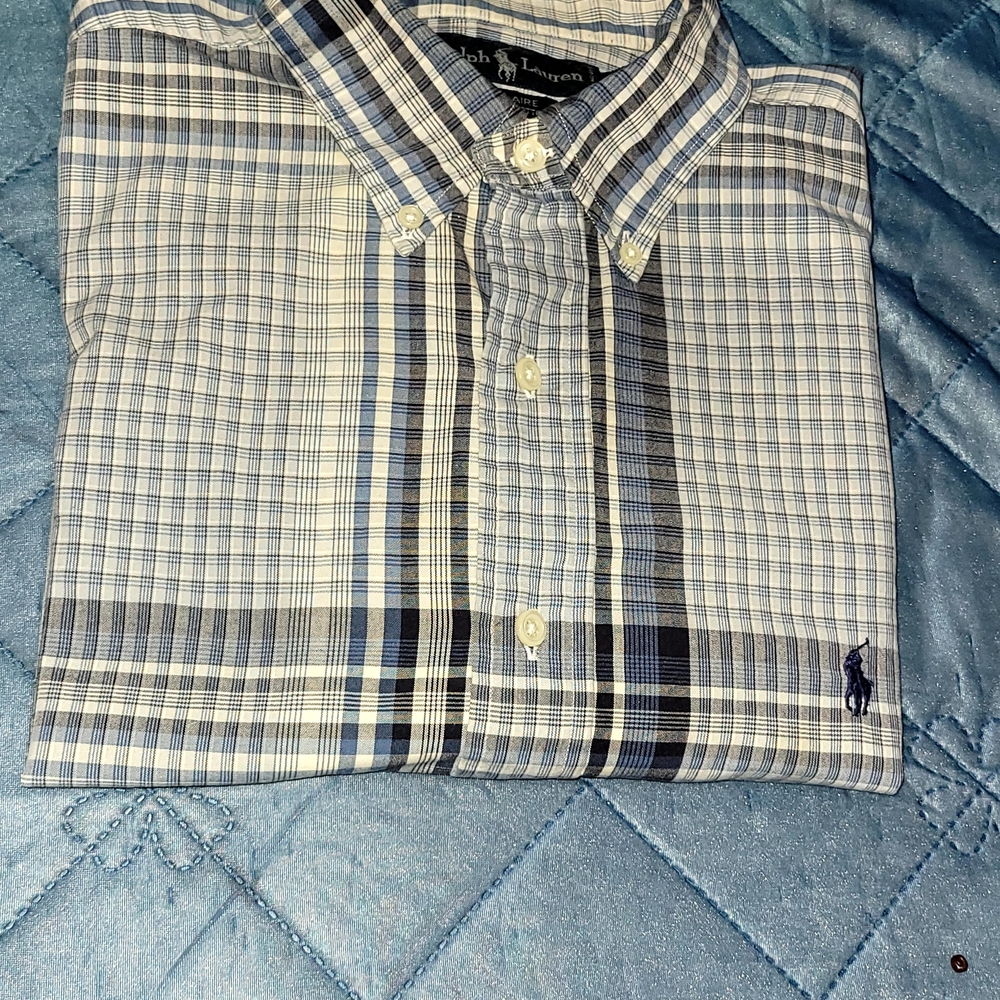 Ralph Lauren Blue and White Checkered Button Up Dress Shirt. Mens Size LG. - Picture 8 of 8